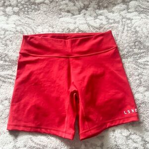 LSKD Bright Red High-Waist Performance Bike Shorts Medium no front seam